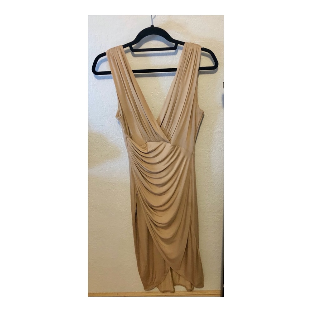 Lulus Long Dress Dark Beige V-Neck No Sleeves